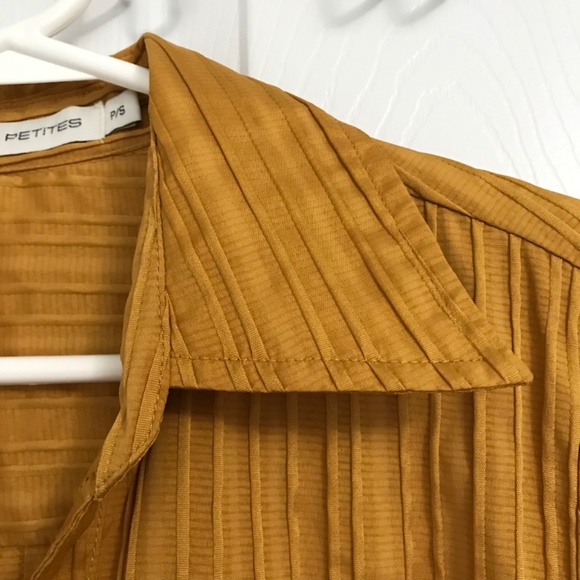 Laura Petites Button Down Collar Long Sleeve Top S Blouse Mustard Yellow Gold - Picture 12 of 12